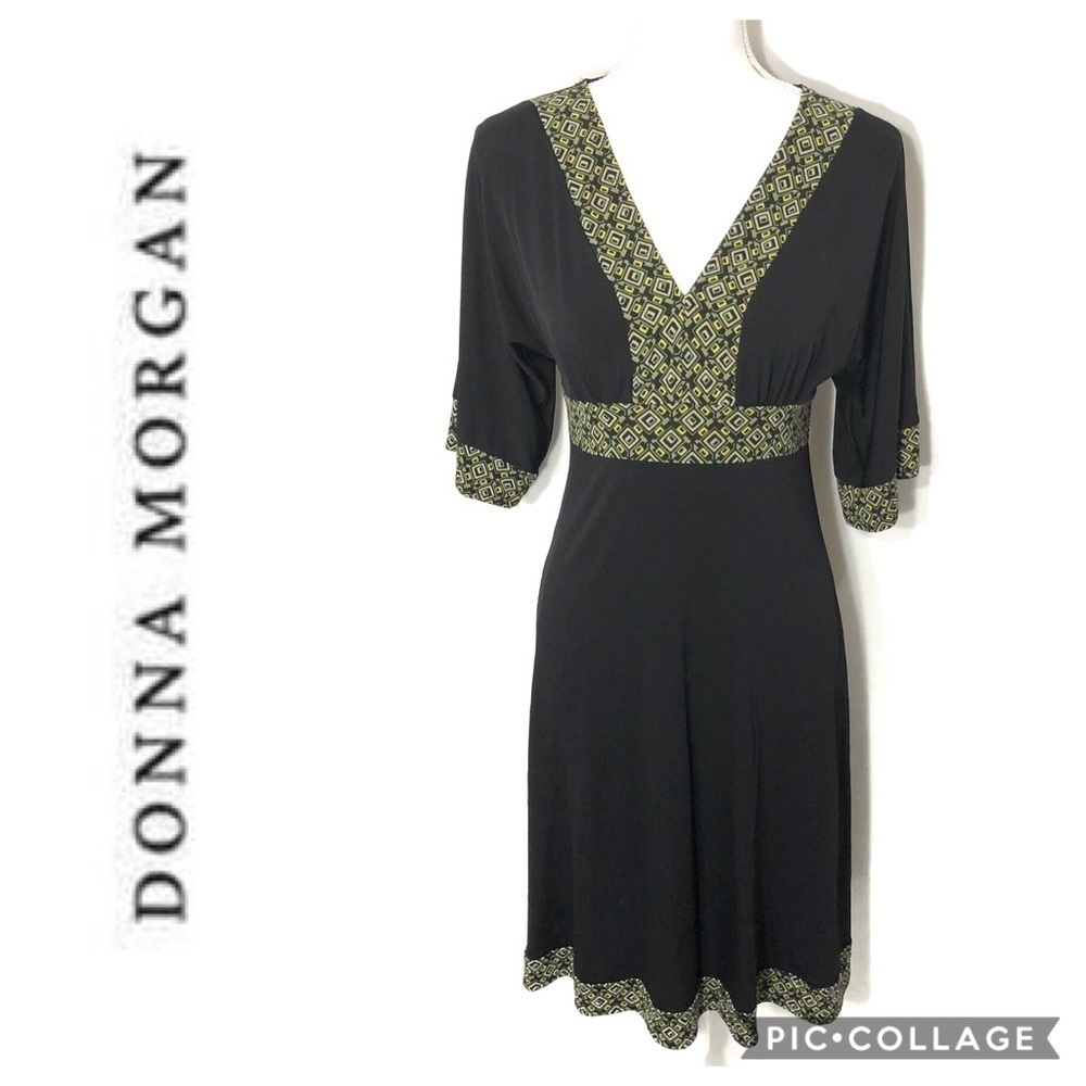 Donna Morgan V-Neck Dress Sz 6 Women’s Black Green